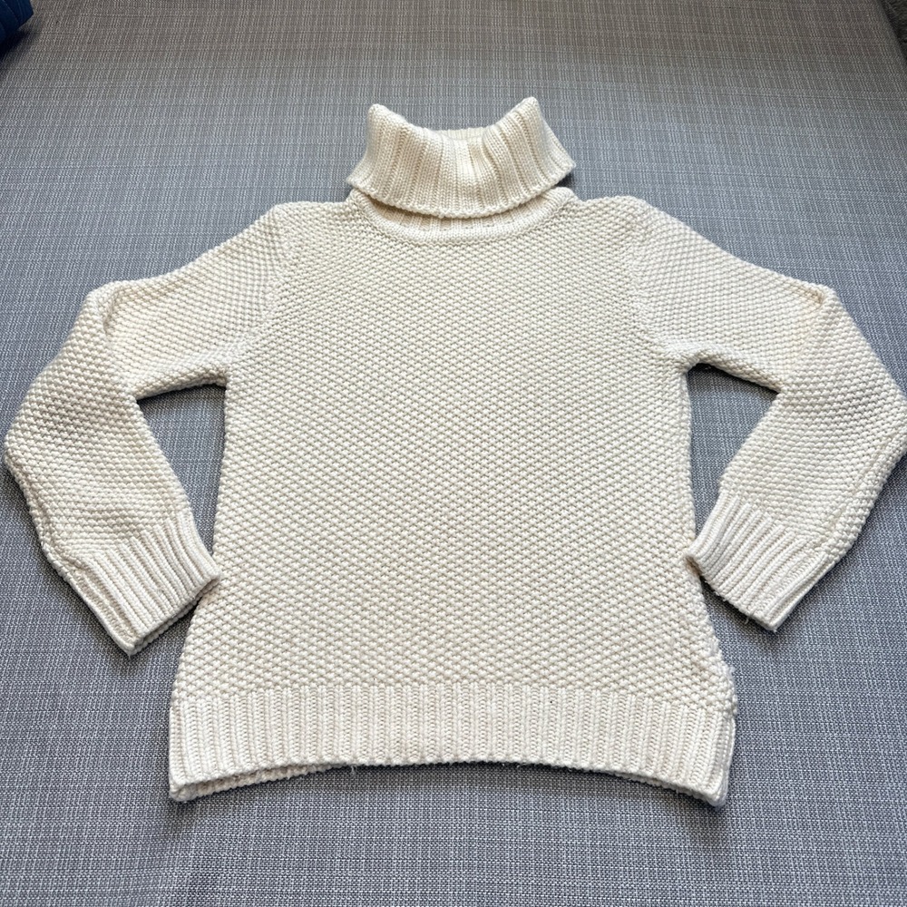 Coastal Cream Chunky Knit Sweater Womens Large Fisherman‎ Turtleneck Lagenlook